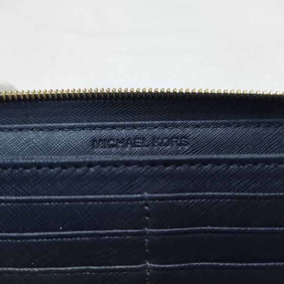 Michael Kors Blue Leather Zip Around Credit Card ID Window Wallet - Picture 12 of 16